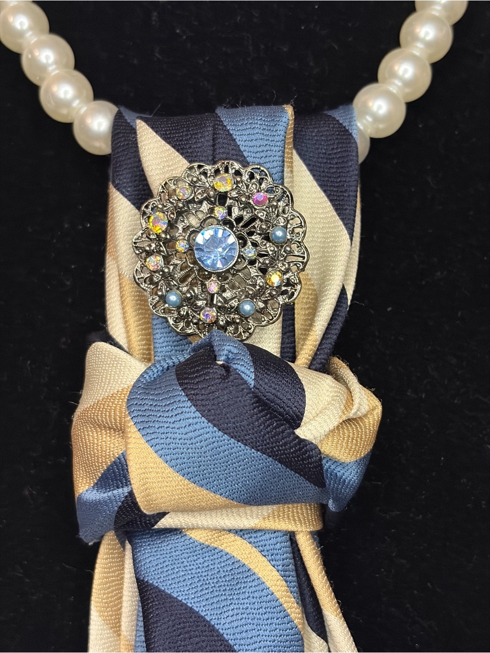 Givenchy Striped Silk Tie Necklace Accent in Navy, Light Blue & Gold - Picture 2 of 8